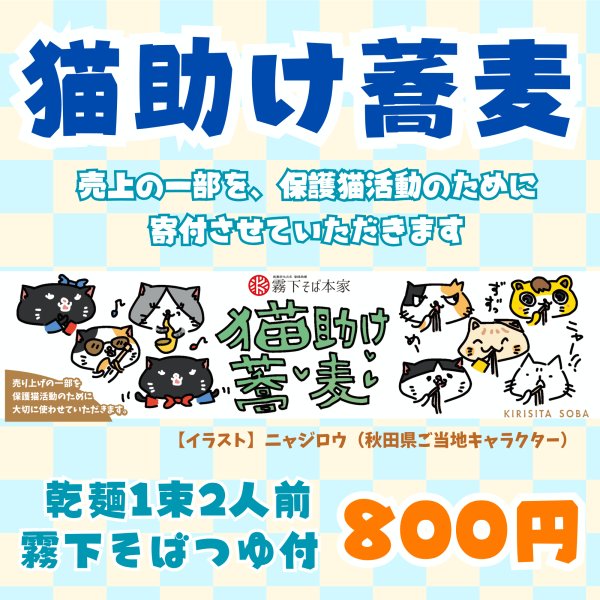 画像1: 保護猫活動支援【猫助けそば】猫キャラ大集合Ver. 乾麺つゆ付2人前 (8月末までの販売） (1)